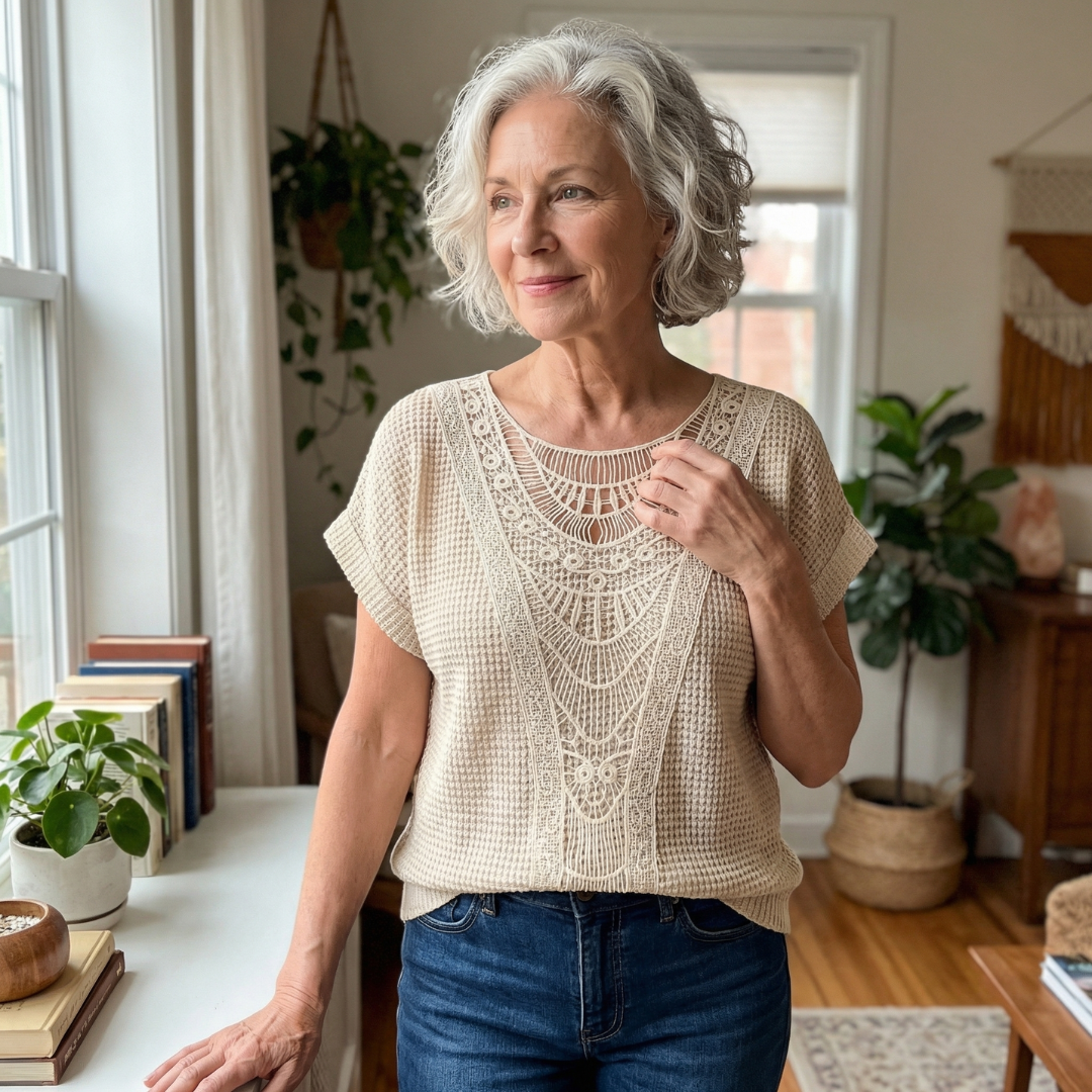 Anthea | Crochet-Trim Short Sleeve Top