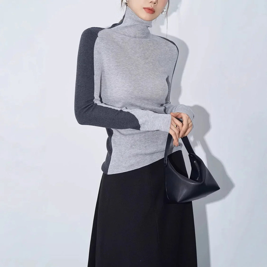 Vera | Mock Neck Contrast-Sleeve Top