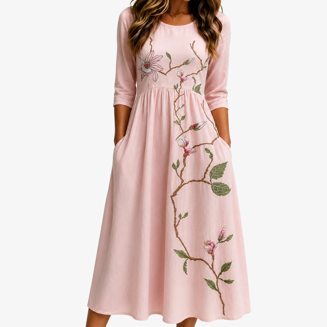Violet | Floral Embroidered Midi Dress