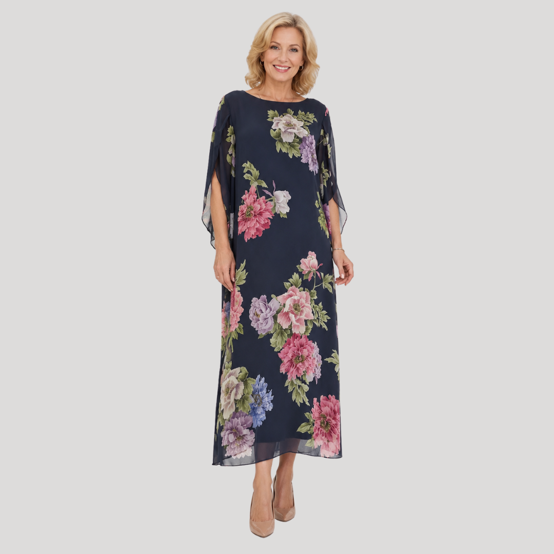 Gwyneth | Floral Cape-Sleeve Maxi Dress