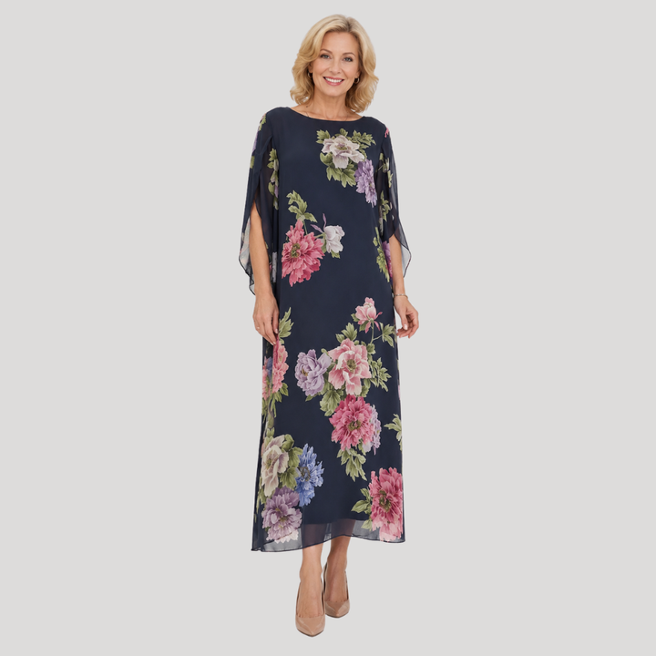 Gwyneth | Floral Cape-Sleeve Maxi Dress
