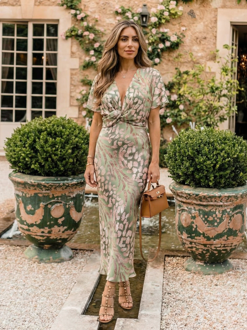 Marla | Abstract Print Twist-Waist Midi Dress