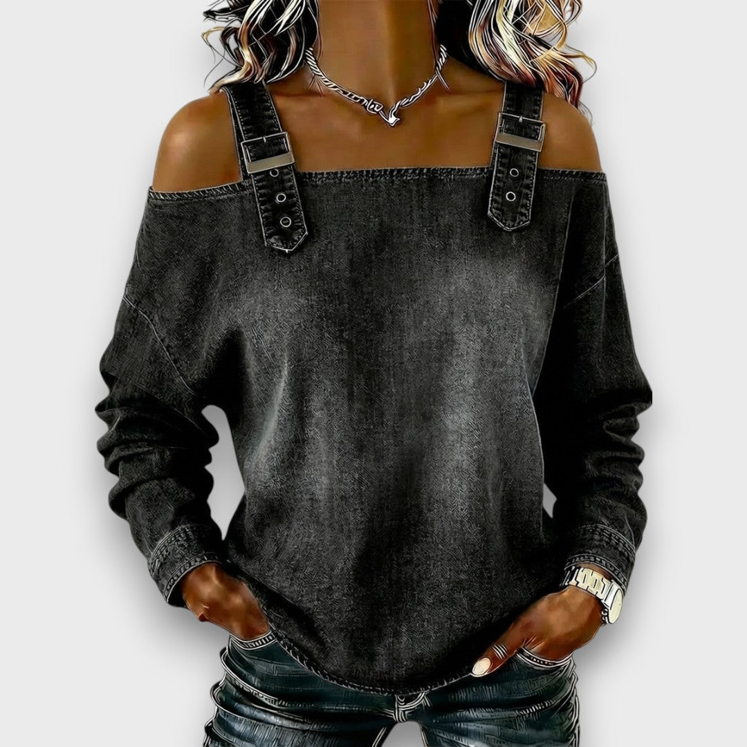 Brielle | Cold-Shoulder Buckle-Strap Top