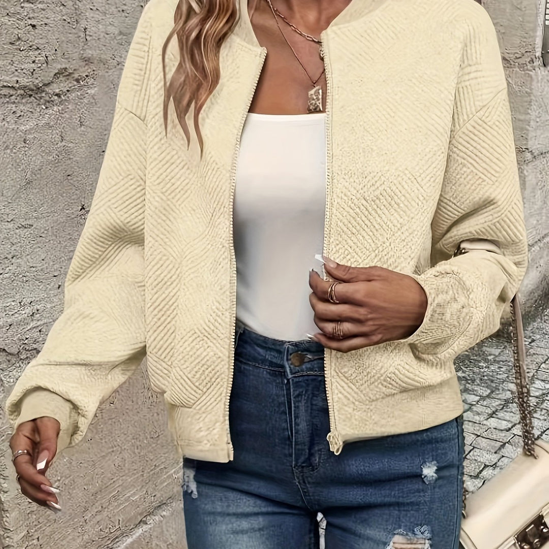 Delia | Textured Zip-Up Bomber Jacket