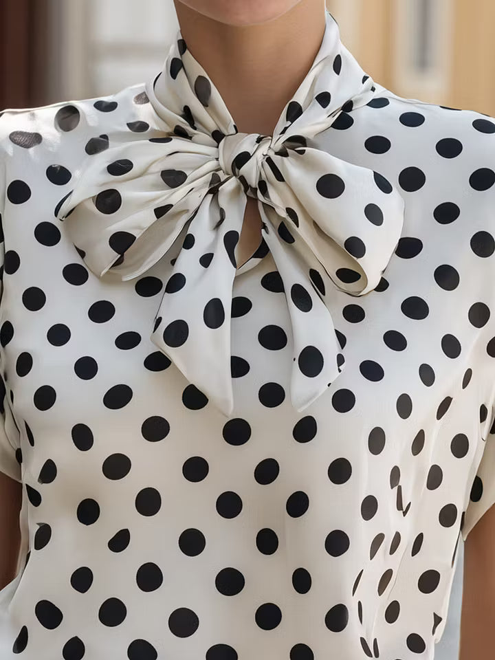 Sylvia | Polka Dot Bow-Neck Blouse