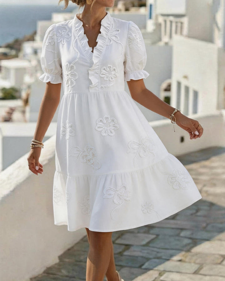 Emilia | Embroidered Ruffle V-Neck Dress