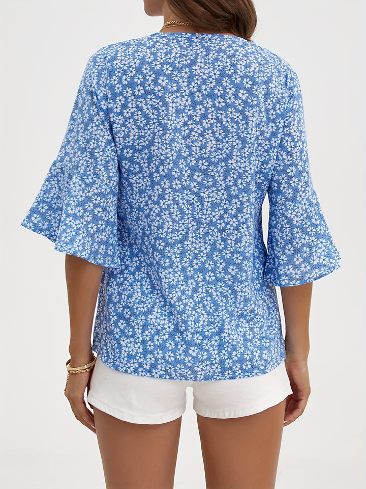 Annalise | Ruffle-Sleeve Floral Blouse