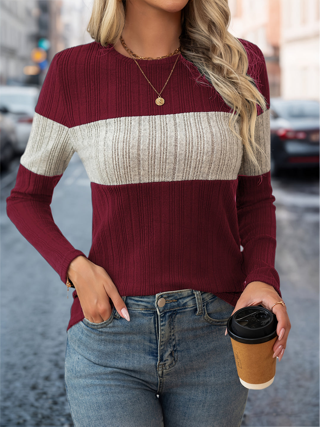 Delia | Colour-Block Long Sleeve Top
