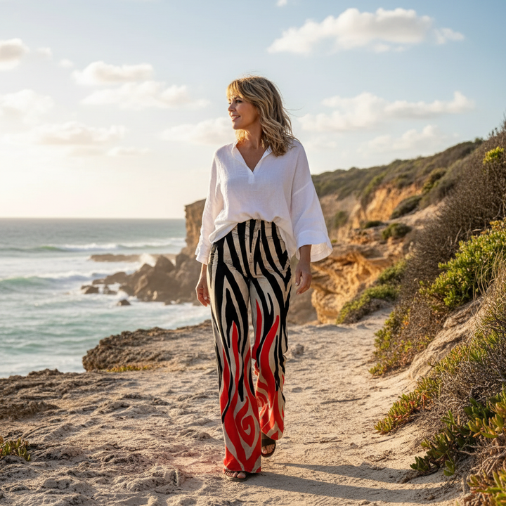 Priscilla | High-Waisted Wide-Leg Printed Trousers