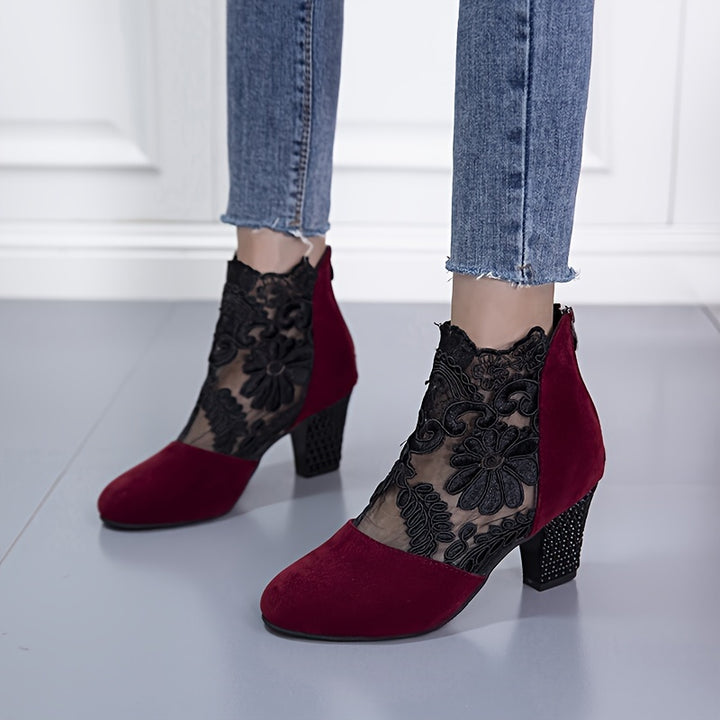 Marguerite Rose | Floral Lace Heeled Ankle Boots