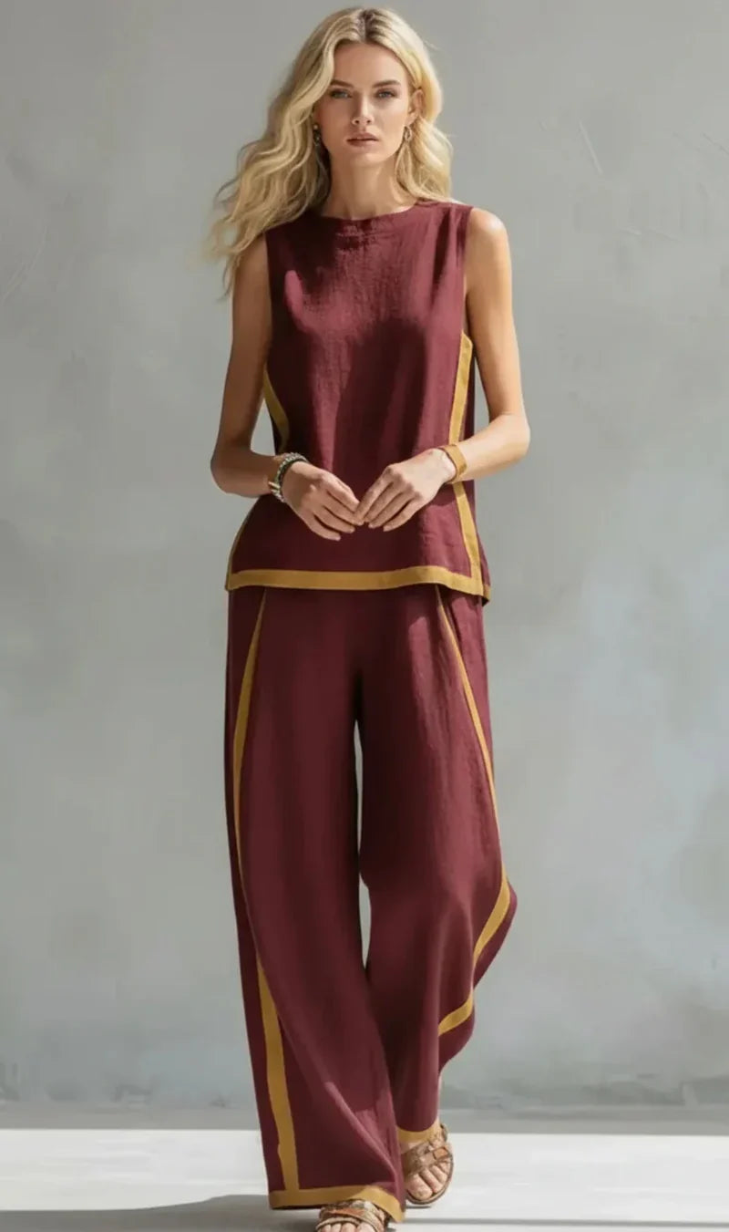 Winona | Contrast-Trim Wide-Leg Two-Piece Set