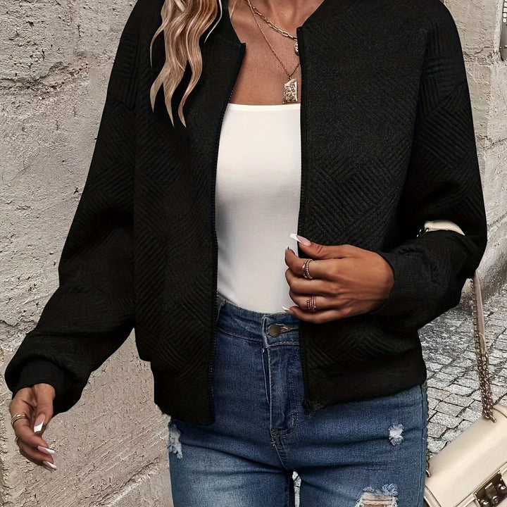 Delia | Textured Zip-Up Bomber Jacket