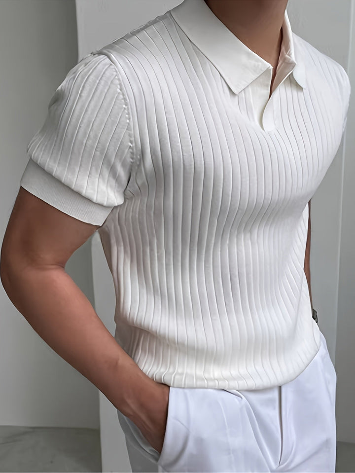 Vincent | Ribbed Open-Collar Polo Shirt