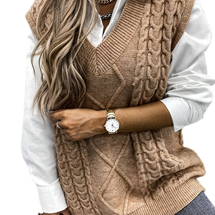 Vivian | Cable-Knit V-Neck Sweater Vest