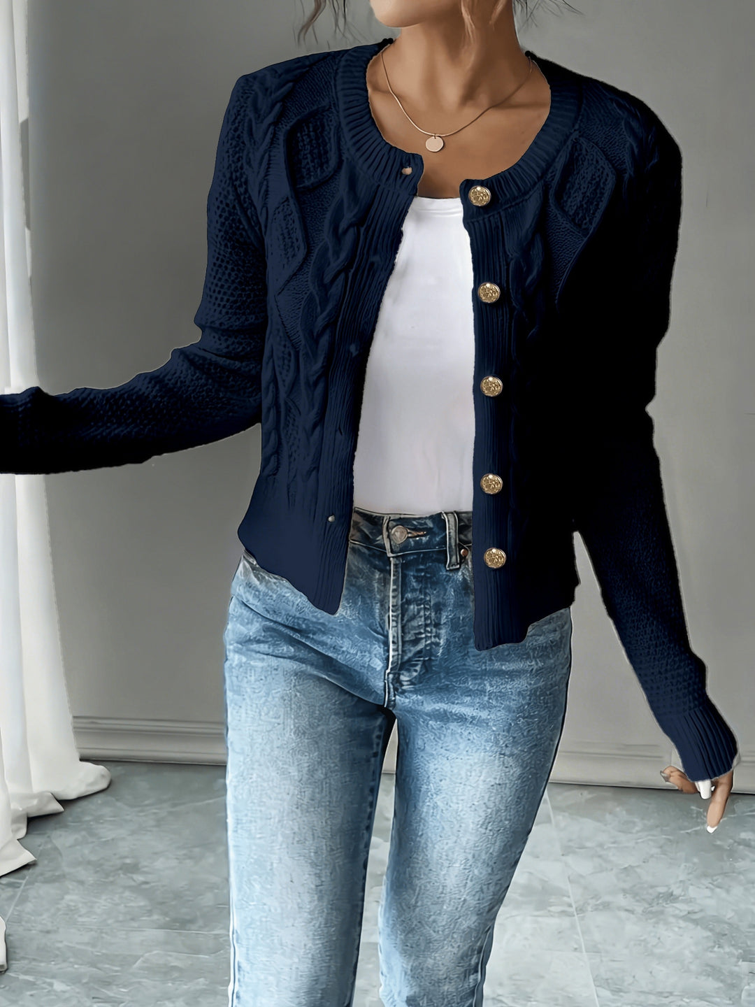 Lorraine | Cable-Knit Button-Front Cardigan