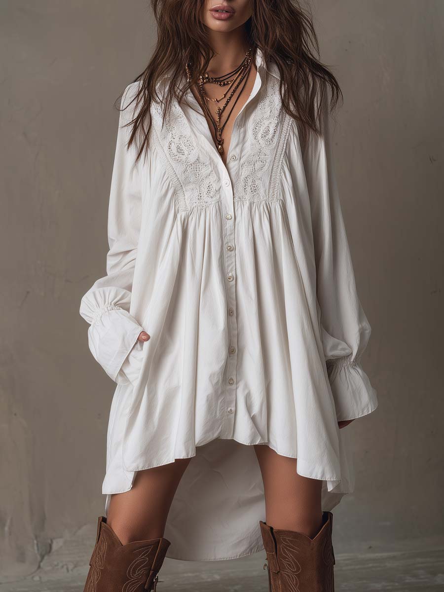 Mirabel | Lace-Trimmed Shirt Dress
