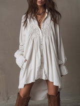 Camelia | Lace-Trimmed Shirt Mini Dress