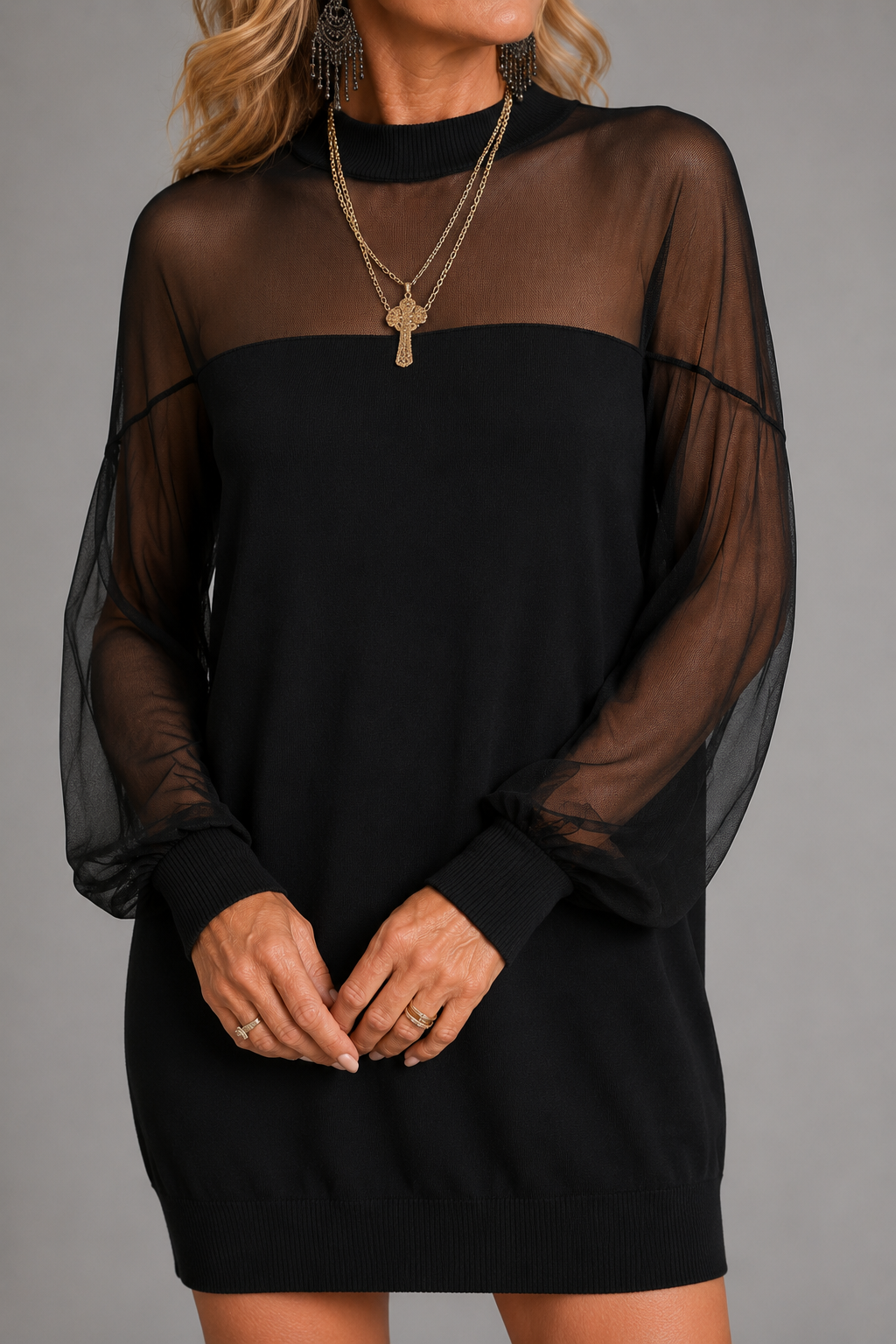 Arden | Sheer-Sleeve Mini Dress