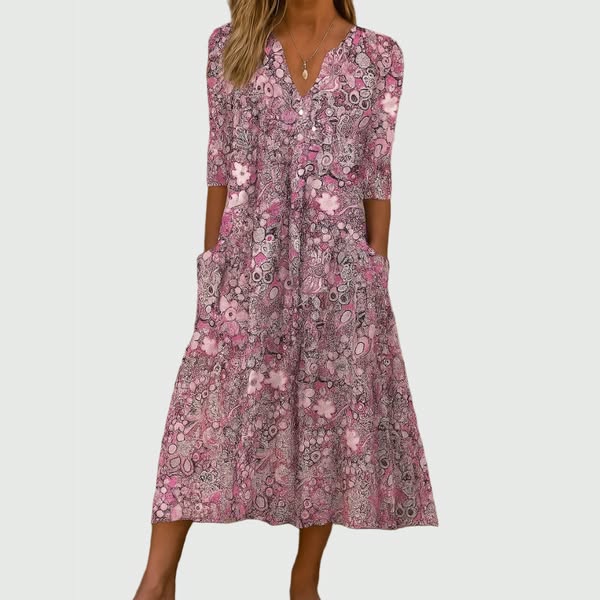 Paulette | Graceful Printed Midi Dress with Pockets
