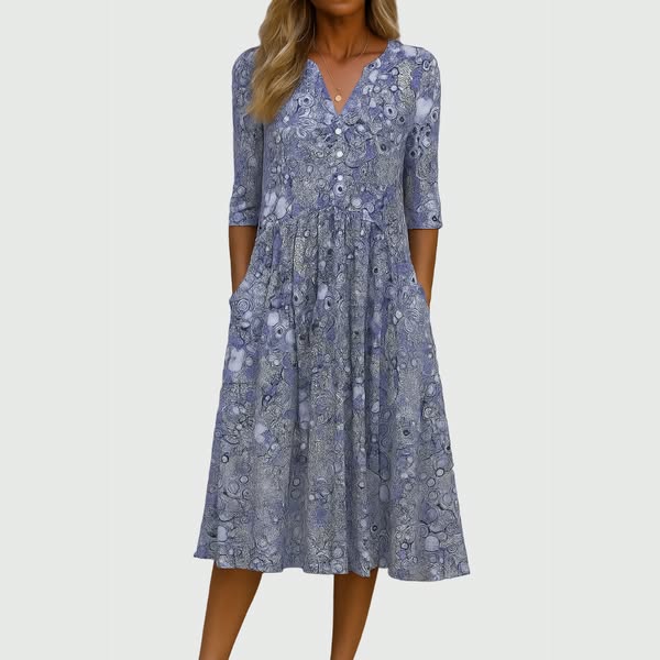 Paulette | Graceful Printed Midi Dress with Pockets