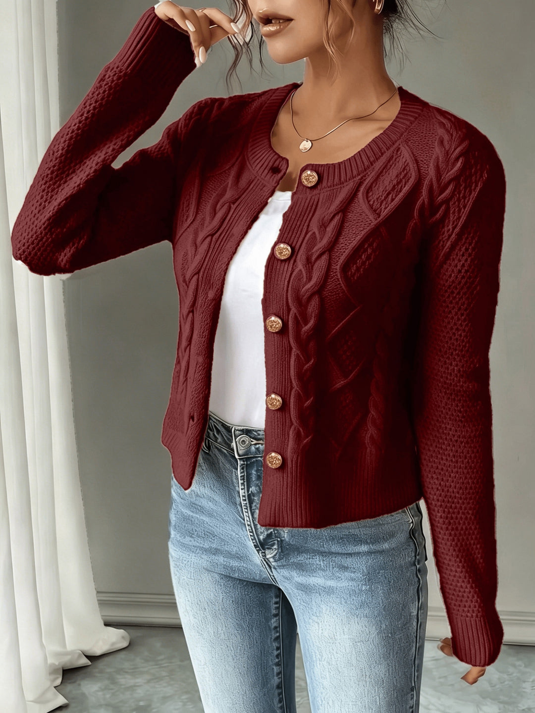 Lorraine | Cable-Knit Button-Front Cardigan