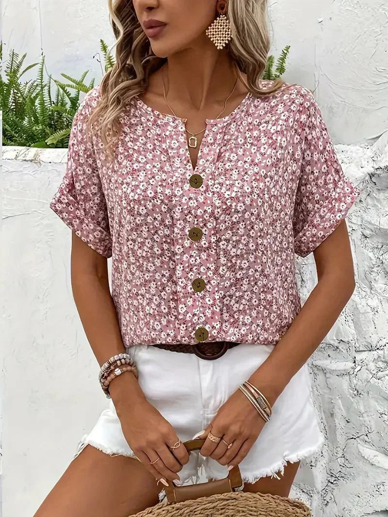 Nancy | Floral Notch-Neck Blouse
