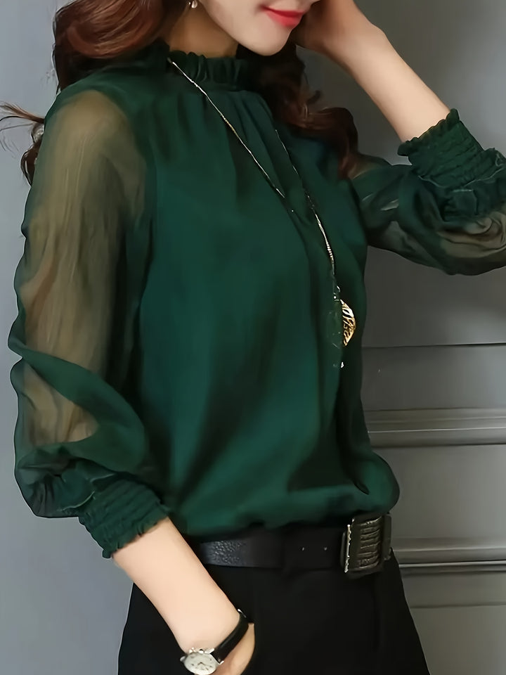 Leonora | Sheer-Sleeve Stand Collar Blouse