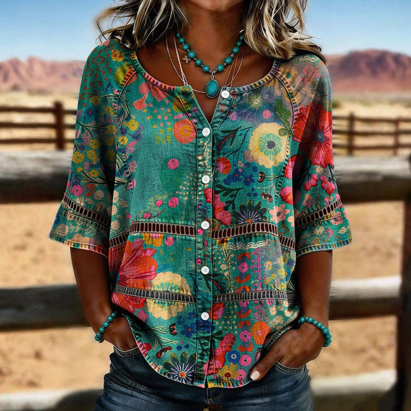 Guinevere | Blooming Button-Front Blouse