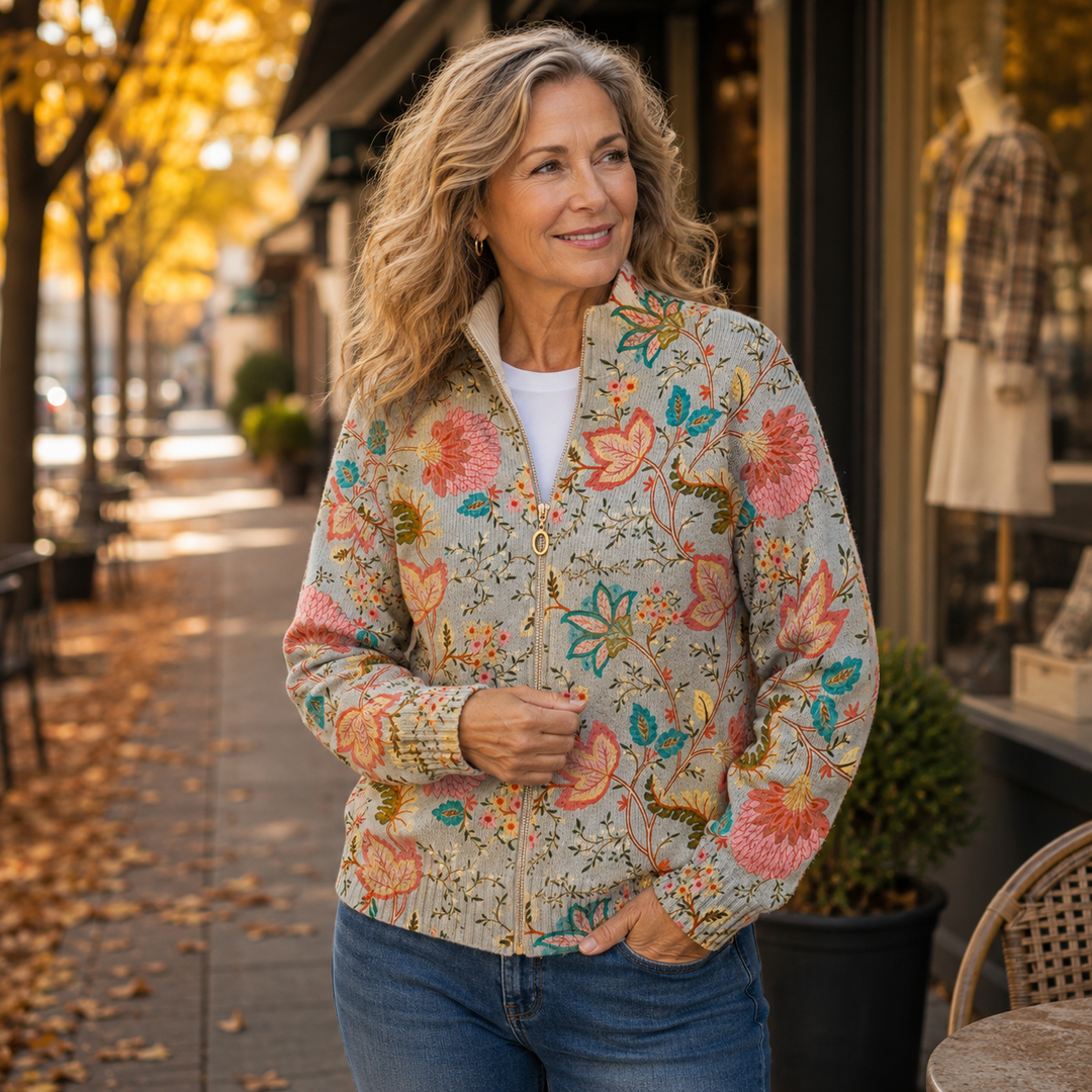 Hazel | Floral Garden Zip-Up Cardigan