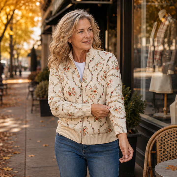 Rosaleen | Floral Stand-Collar Zip Jacket