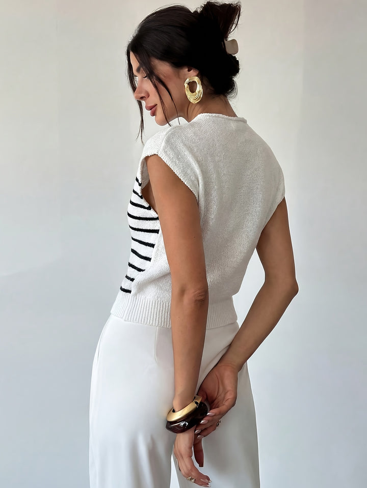 Rose | Striped Mock-Neck Knit Top
