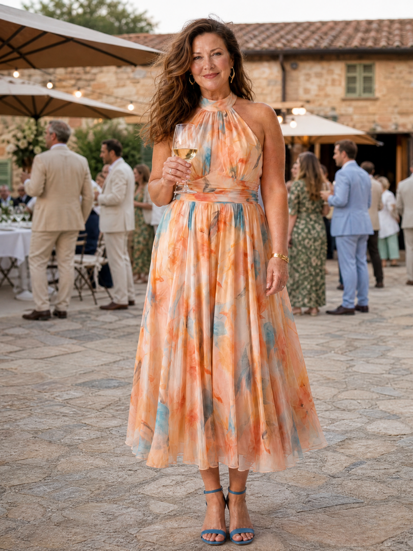 Belinda | Flowing Halter Midi Dress