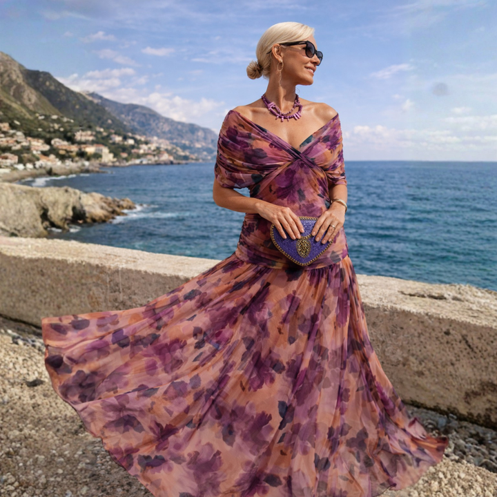 Emily | Draped Flutter-Sleeve Maxi Dress