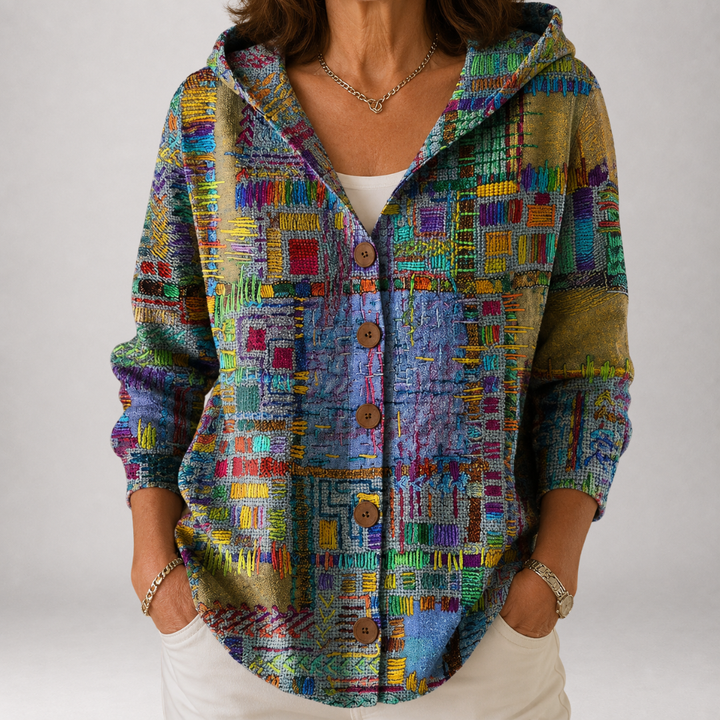 Wilhelmina | Artful Patchwork Hooded Cardigan