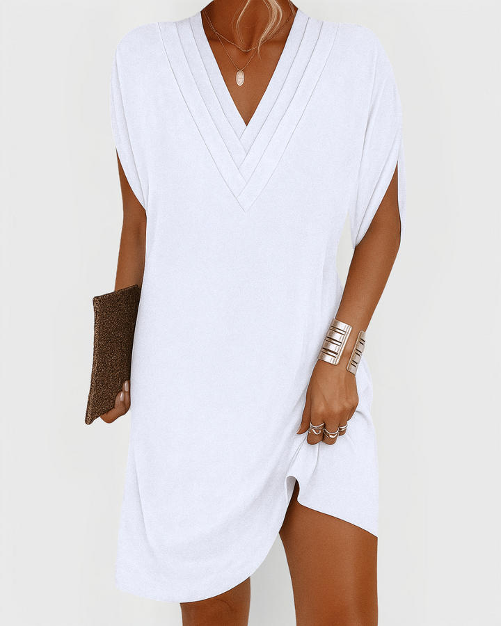 Pearl | Pleated V-Neck Shift Dress