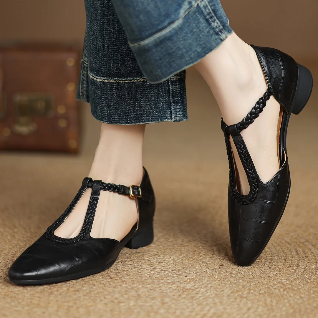 Maud | Braided T-Strap Mary Jane Flats
