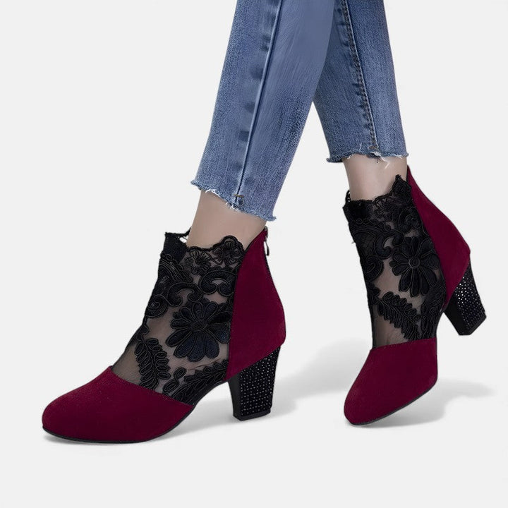 Linnea | Floral Lace Heeled Ankle Boots
