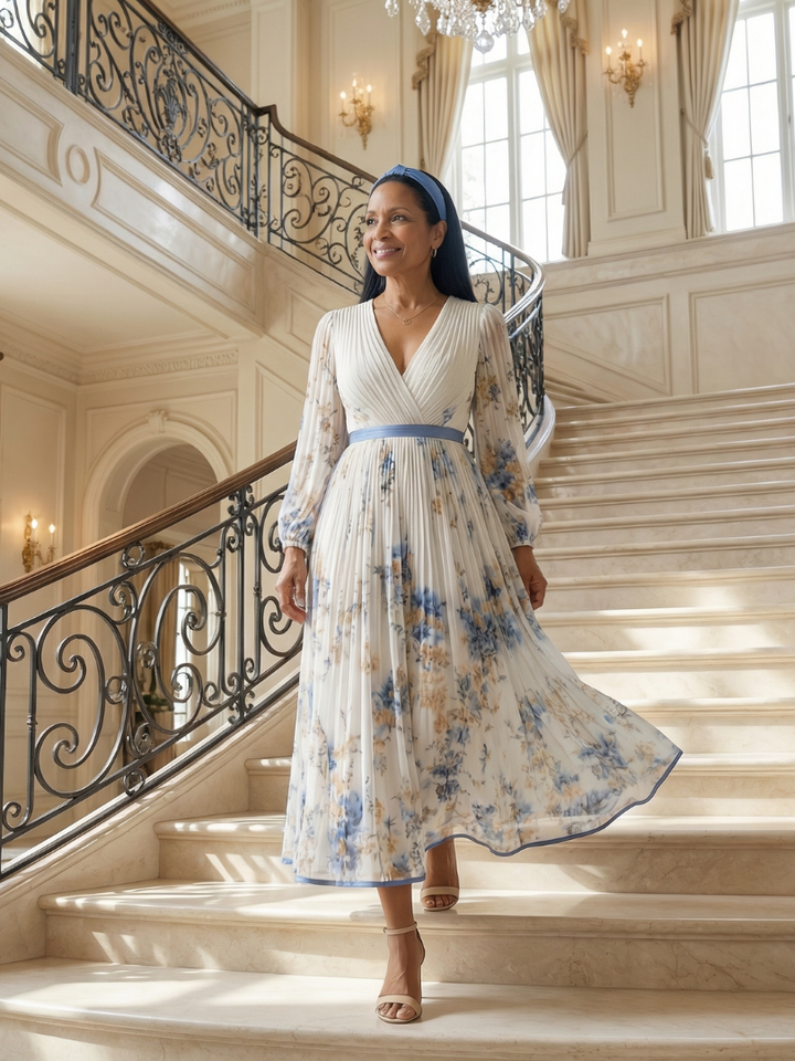 Wilhelmina | Pleated Wrap Midi Dress