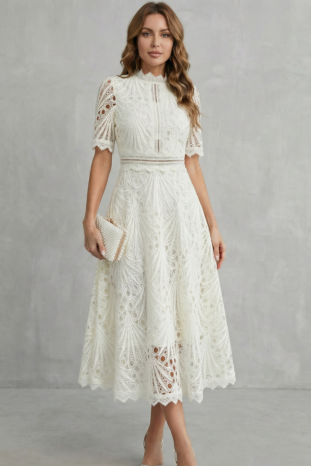 Annalise | Openwork High-Neck Midi Dress
