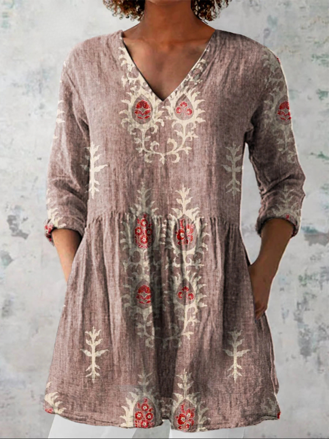 Bernice | Floral V-Neck Tunic Blouse