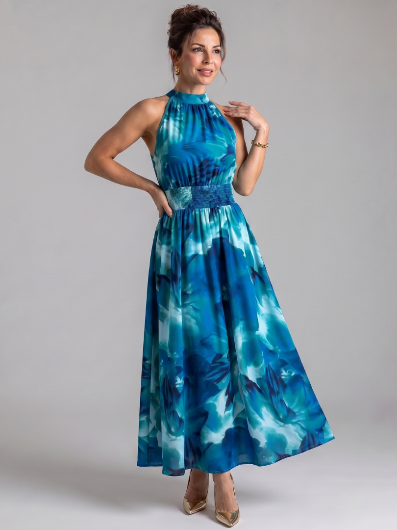 Juliana | Halter-Neck Gathered Waist Midi Dress