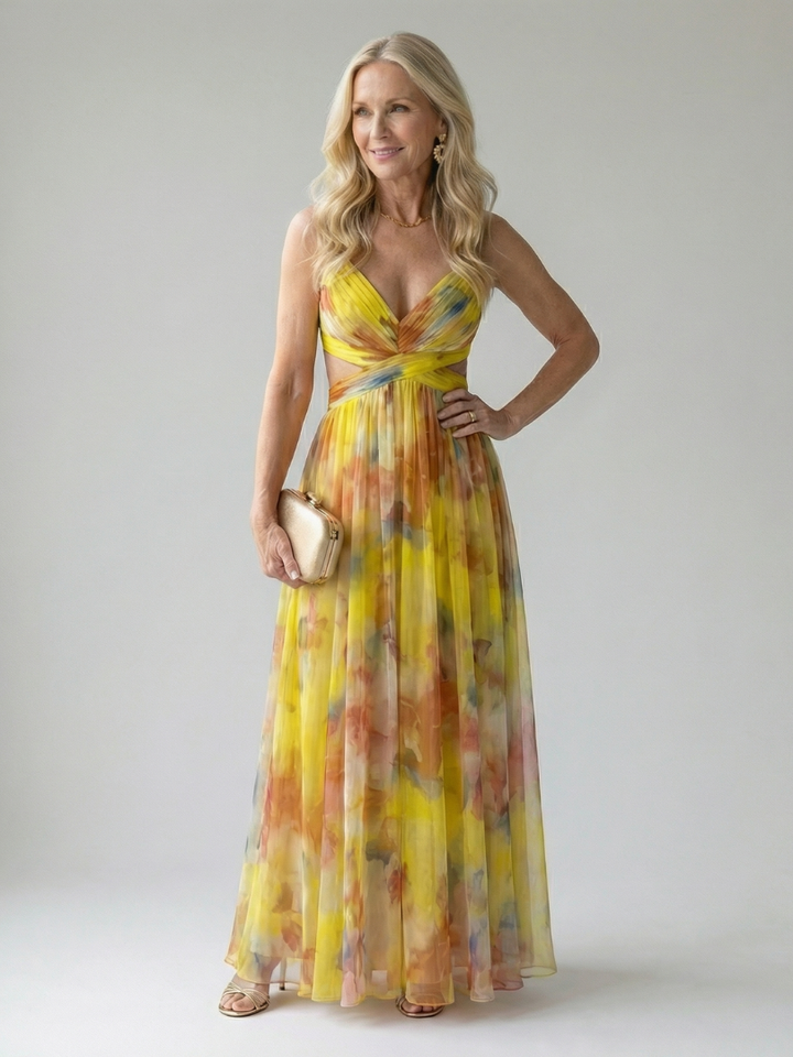 Aveline | Flowing Watercolour Maxi Dress
