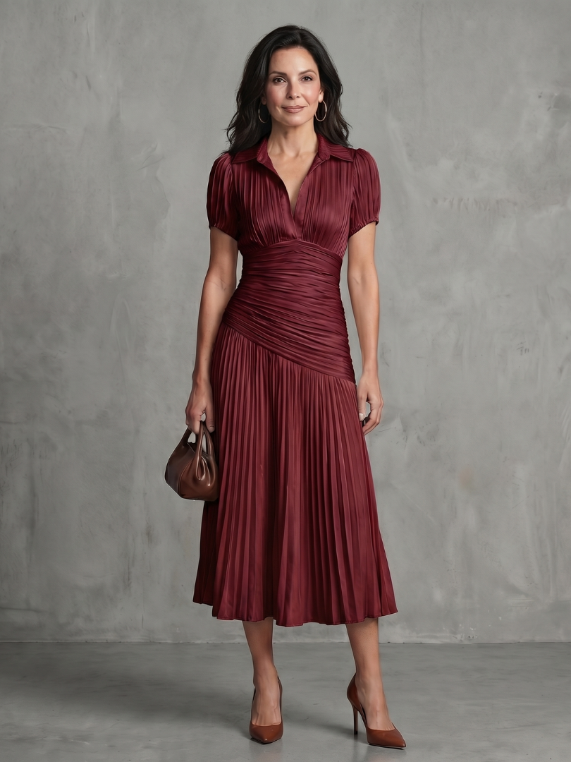 Constance | Pleated Waist Striped Midi Dress