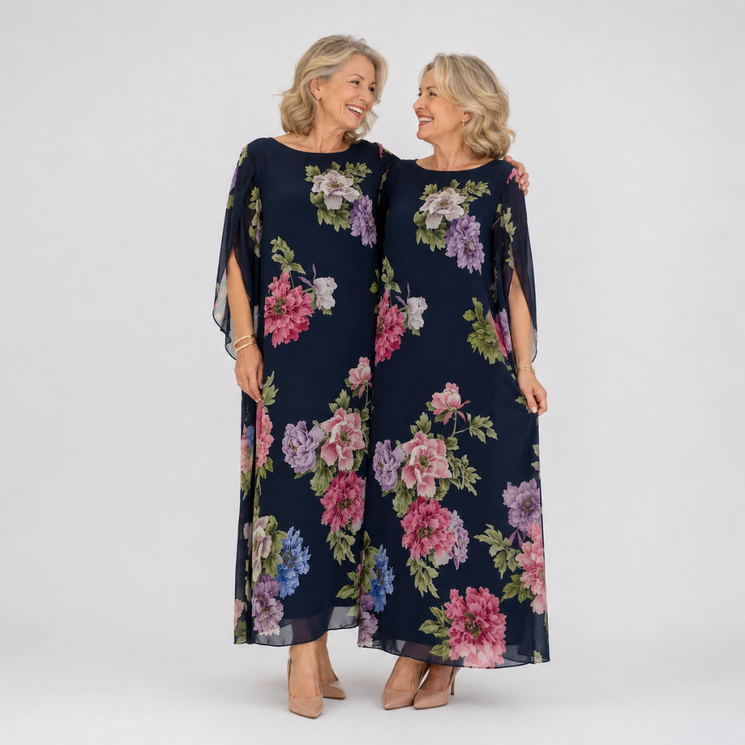 Gwyneth | Floral Cape-Sleeve Maxi Dress
