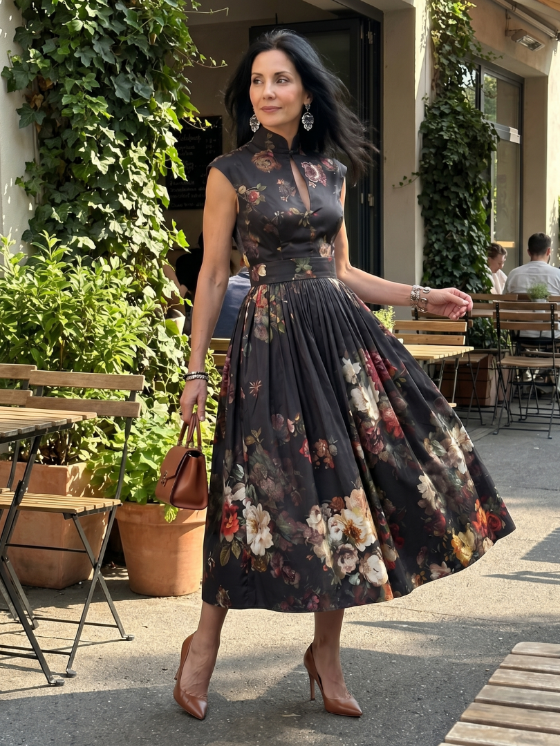 Charlotte | High-Neck Keyhole Floral Midi Dress