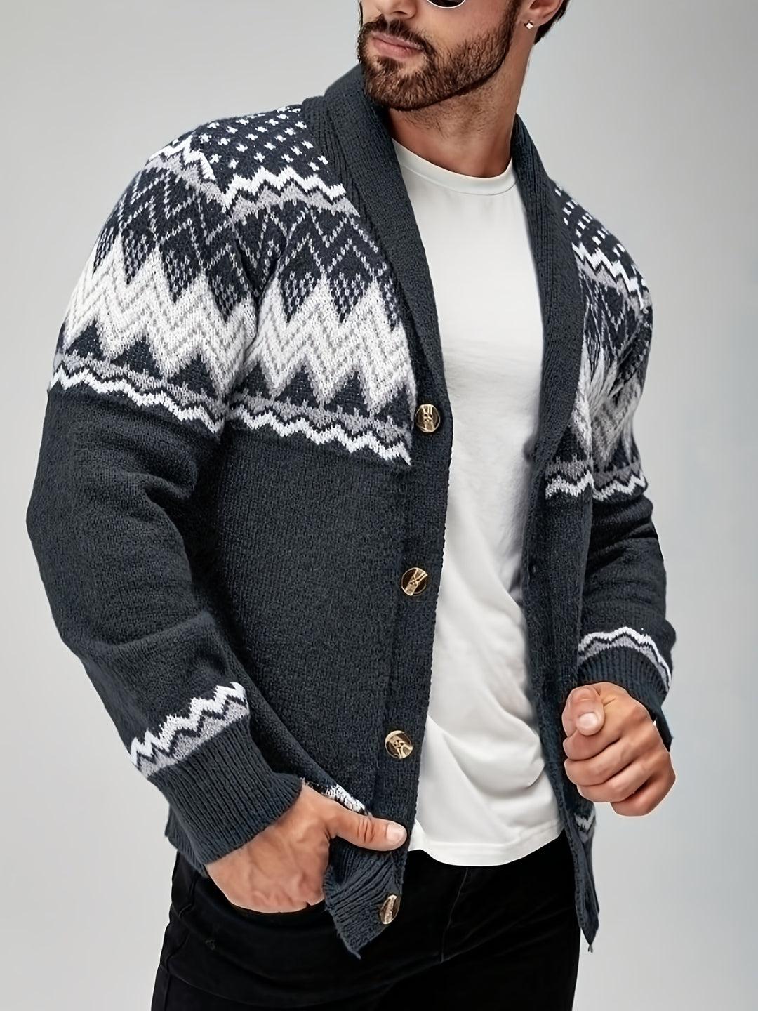 Whitaker | Nordic-Pattern Shawl Cardigan
