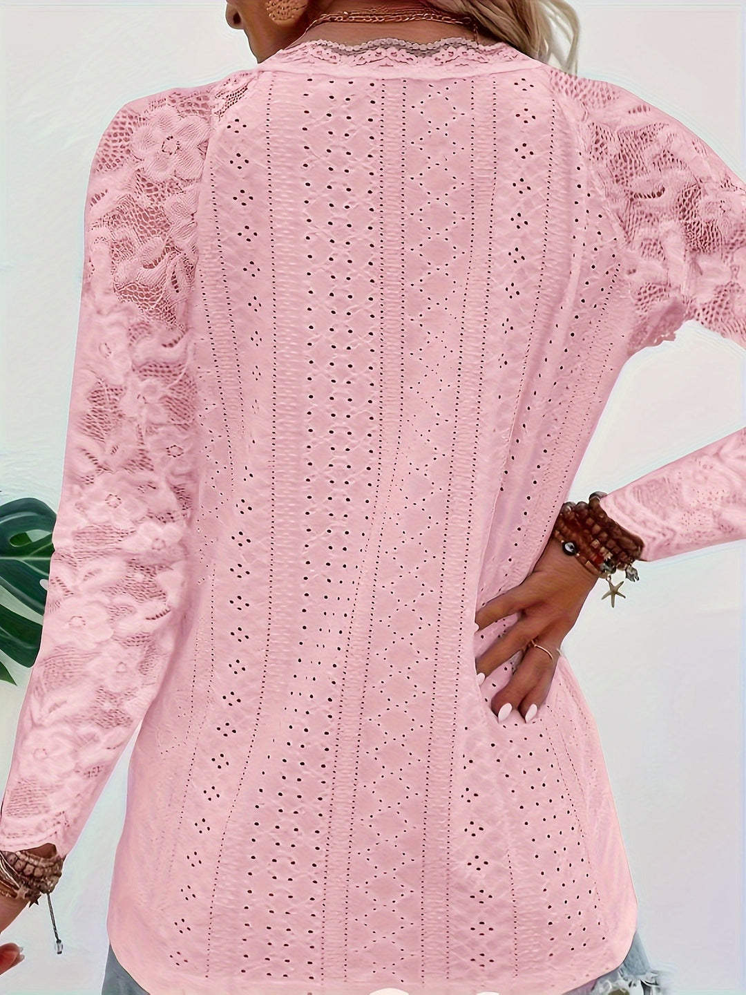 Felicity | Lace-Trimmed Eyelet Top