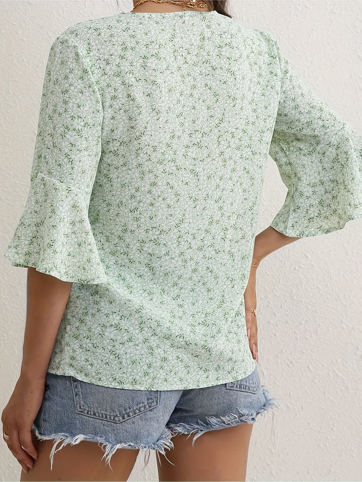 Annalise | Ruffle-Sleeve Floral Blouse