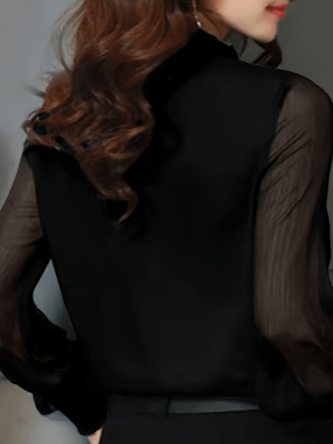 Leonora | Sheer-Sleeve Stand Collar Blouse