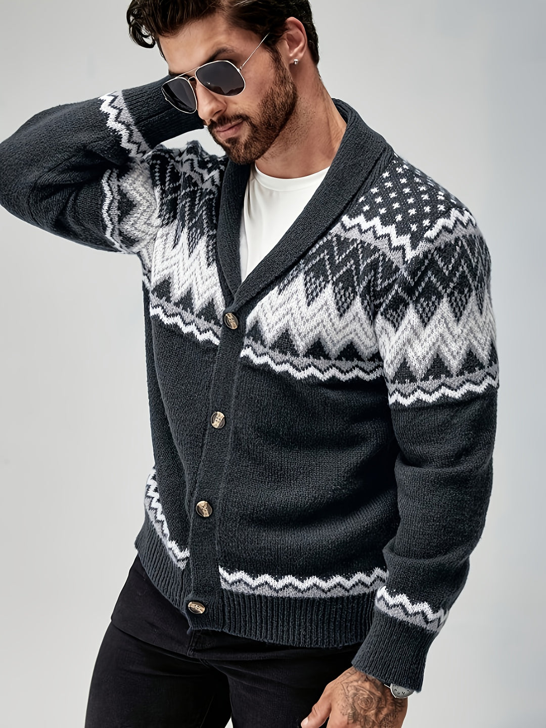 Whitaker | Nordic-Pattern Shawl Cardigan